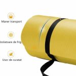 Saltea fitness, yoga, pilates, aerobic, gimnastica si wellness TRESKO®, curea de transport, anti-alunecare, 185 x 60 x 1.5 cm, galben - imagine 3