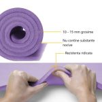 Saltea fitness, yoga, pilates, aerobic, gimnastica si wellness TRESKO®, curea de transport, anti-alunecare, 185 x 60 x 1.5 cm, lila - imagine 6