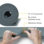 Saltea fitness, yoga, pilates, aerobic, gimnastica si wellness TRESKO®, curea de transport, anti-alunecare, 185 x 60 x 1.5 cm, gri - imagine 4
