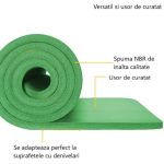 Saltea fitness, yoga, pilates, aerobic, gimnastica si wellness TRESKO®, curea de transport, anti-alunecare, 185 x 60 x 1.5 cm, verde - imagine 6