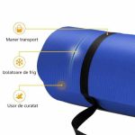 Saltea fitness, yoga, pilates, aerobic, gimnastica si wellness TRESKO®, curea de transport, anti-alunecare, 185 x 60 x 1.5 cm, albastru - imagine 2