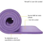 Saltea fitness, yoga, pilates, aerobic, gimnastica si wellness TRESKO®, curea de transport, anti-alunecare, 185 x 60 x 1.5 cm, lila - imagine 3