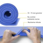 Saltea fitness, yoga, pilates, aerobic, gimnastica si wellness TRESKO®, curea de transport, anti-alunecare, 185 x 60 x 1.5 cm, albastru - imagine 3