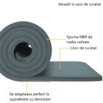 Saltea fitness, yoga, pilates, aerobic, gimnastica si wellness TRESKO®, curea de transport, anti-alunecare, 185 x 60 x 1.5 cm, gri - imagine 5