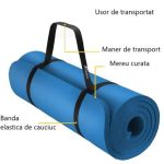 Saltea fitness, yoga, pilates, aerobic, gimnastica si wellness TRESKO®, curea de transport, anti-alunecare, 185 x 60 x 1.5 cm, albastra - imagine 2