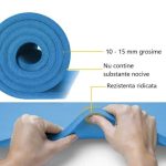 Saltea fitness, yoga, pilates, aerobic, gimnastica si wellness TRESKO®, curea de transport, anti-alunecare, 185 x 60 x 1.5 cm, albastra - imagine 6