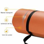 Saltea fitness, yoga, pilates, aerobic, gimnastica si wellness TRESKO®, curea de transport, anti-alunecare, 185 x 60 x 1.5 cm, portocaliu - imagine 5