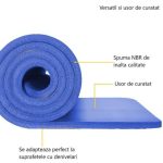 Saltea fitness, yoga, pilates, aerobic, gimnastica si wellness TRESKO®, curea de transport, anti-alunecare, 185 x 60 x 1.5 cm, albastru - imagine 6