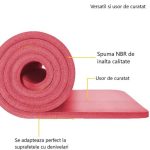Saltea fitness, yoga, pilates, aerobic, gimnastica si wellness TRESKO®, curea de transport, anti-alunecare, 185 x 60 x 1.5 cm, rosu - imagine 6