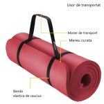 Saltea fitness, yoga, pilates, aerobic, gimnastica si wellness TRESKO®, curea de transport, anti-alunecare, 185 x 60 x 1.5 cm, rosu - imagine 7