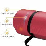 Saltea fitness, yoga, pilates, aerobic, gimnastica si wellness TRESKO®, curea de transport, anti-alunecare, 185 x 60 x 1.5 cm, rosu - imagine 8