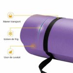Saltea fitness, yoga, pilates, aerobic, gimnastica si wellness TRESKO®, curea de transport, anti-alunecare, 185 x 60 x 1.5 cm, lila - imagine 7