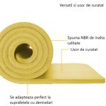 Saltea fitness, yoga, pilates, aerobic, gimnastica si wellness TRESKO®, curea de transport, anti-alunecare, 185 x 60 x 1.5 cm, galben - imagine 2