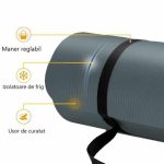 Saltea fitness, yoga, pilates, aerobic, gimnastica si wellness TRESKO®, curea de transport, anti-alunecare, 185 x 60 x 1.5 cm, gri - imagine 8