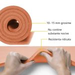 Saltea fitness, yoga, pilates, aerobic, gimnastica si wellness TRESKO®, curea de transport, anti-alunecare, 185 x 60 x 1.5 cm, portocaliu - imagine 8