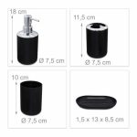 Set accesorii baie Relaxdays, perie wc, cos gunoi, dispenser sapun, suport periute, pahar, suport sapun, negru, 6 piese - imagine 4
