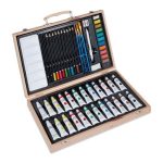 Set pictura si desen cu 45 de piese, carcasa din lemn cu maner si inchizatori
