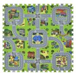 Covoras Puzzle "City" cu 9 piese, spuma EVA, protectie impotriva alunecarii, frigului, 90 cm x 90 cm