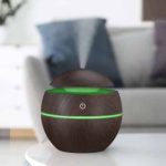 Difuzor aromaterapie si umidificator cu ultrasunete, cu LED, schimbare 7 culori, silentios, rotund, maro, Sfera