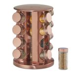 Set 16 recipiente condimente, suport rotativ, din inox, 28 x 22 cm, bronz