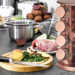 Set 16 recipiente condimente, suport rotativ, din inox, 28 x 22 cm, bronz - imagine 8