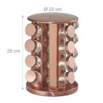 Set 16 recipiente condimente, suport rotativ, din inox, 28 x 22 cm, bronz - imagine 2