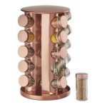 Set 20 recipiente condimente, suport rotativ, din inox, 22 x 34 cm, bronz