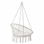 Scaun suspendat tip leagan/balansoar, interior/exterior, rezistent la intemperii, perna, capacitate 150 kg, crem - imagine 4