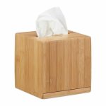 Suport servetele, forma cubica, din bambus, maro natur, 14 x 14 x 14 cm