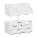 Organizator make-up si accesorii, 16 compartimente si 4 sertare, acrilic alb, 24 x 13.5 x 19 cm - imagine 6