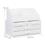 Organizator make-up si accesorii, 16 compartimente si 4 sertare, acrilic alb, 24 x 13.5 x 19 cm - imagine 8