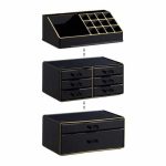 Organizator make-up si bijuterii, 16 compartimente si 8 sertare, acrilic negru/auriu, 24 x 14 x 30 cm - imagine 6