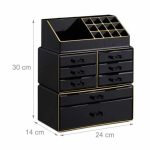 Organizator make-up si bijuterii, 16 compartimente si 8 sertare, acrilic negru/auriu, 24 x 14 x 30 cm - imagine 8