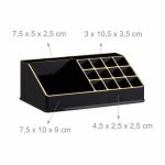 Organizator make-up si bijuterii, 16 compartimente si 8 sertare, acrilic negru/auriu, 24 x 14 x 30 cm - imagine 2