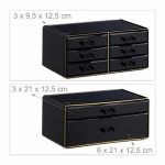 Organizator make-up si bijuterii, 16 compartimente si 8 sertare, acrilic negru/auriu, 24 x 14 x 30 cm - imagine 3