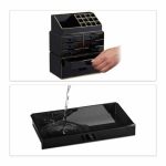 Organizator make-up si bijuterii, 16 compartimente si 8 sertare, acrilic negru/auriu, 24 x 14 x 30 cm - imagine 4