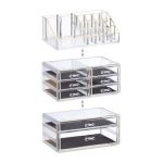 Organizator make-up si bijuterii, 16 compartimente si 8 sertare, acrilic transparent/auriu, 24 x 14 x 30 cm - imagine 5