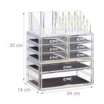 Organizator make-up si bijuterii, 16 compartimente si 8 sertare, acrilic transparent/auriu, 24 x 14 x 30 cm - imagine 7