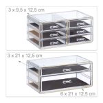 Organizator make-up si bijuterii, 16 compartimente si 8 sertare, acrilic transparent/auriu, 24 x 14 x 30 cm - imagine 2