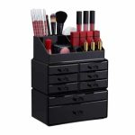 Organizator make-up si bijuterii, 16 compartimente si 8 sertare, acrilic negru, 24 x 14 x 30 cm