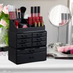 Organizator make-up si bijuterii, 16 compartimente si 8 sertare, acrilic negru, 24 x 14 x 30 cm - imagine 7