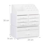 Organizator make-up si bijuterii, 16 compartimente si 8 sertare, acrilic alb, 24 x 14 x 30 cm - imagine 8
