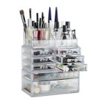 Organizator make-up si bijuterii, 16 compartimente si 8 sertare, acrilic transparent, 24 x 14 x 30 cm
