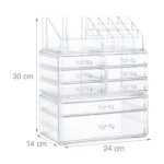Organizator make-up si bijuterii, 16 compartimente si 8 sertare, acrilic transparent, 24 x 14 x 30 cm - imagine 8