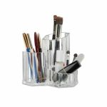 Organizator cosmetice, multifunctional, 3 compartimente, acrilic transparent, 13 x 13,5 x 12 cm
