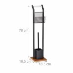 Perie toaleta cu suport hartie, compartiment smartphone, suport stativ, negru/maro, 78 x 18,5 x 18,5 cm - imagine 2