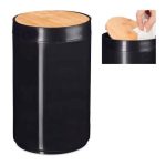 Cos de gunoi, multifunctional, capac din bambus, 5,5 L, negru/maro natur, 26,5 x 18 cm