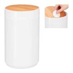 Cos de gunoi, multifunctional, capac din bambus, 5,5 L, alb/maro natur, 26,5 x 18 cm