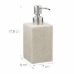 Dispenser sapun lichid, polirasina, cap pompa din inox, crem, 300 ml, 17,5 x 7 x 8 cm - imagine 6