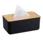 Cutie depozitare servetele, capac din bambus natural, negru, 10 x 23 x 13 cm
